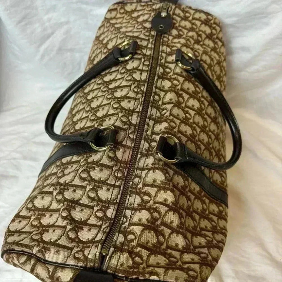 VINTAGE 1970s DIOR large Boston travel bag monogram cloth duffle brown - Picture 9 of 15